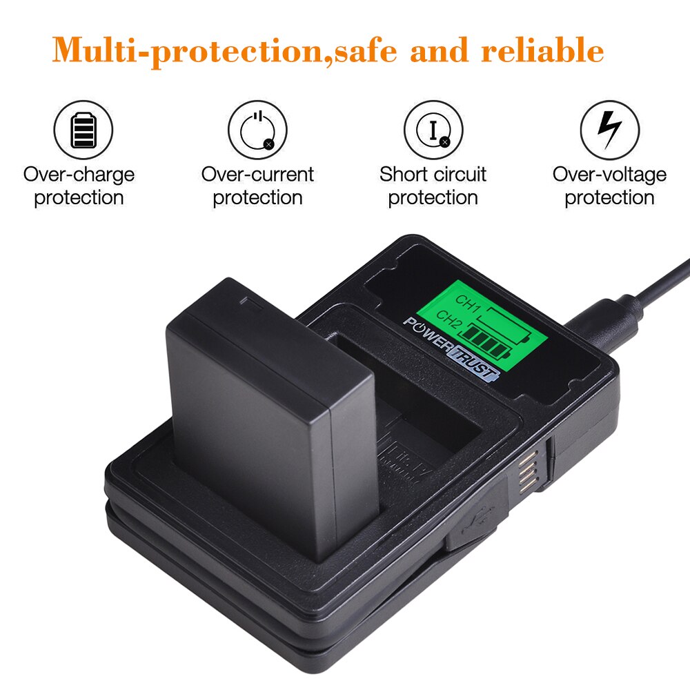 PowerTrust DMW-BLC12 DMW-BLC12E Batterie + LCD USB Dual Ladegerät für Panasonic Lumix DMC-FZ200,FZ300,FZ1000,FZ2500, g5, G6,G7,GX8