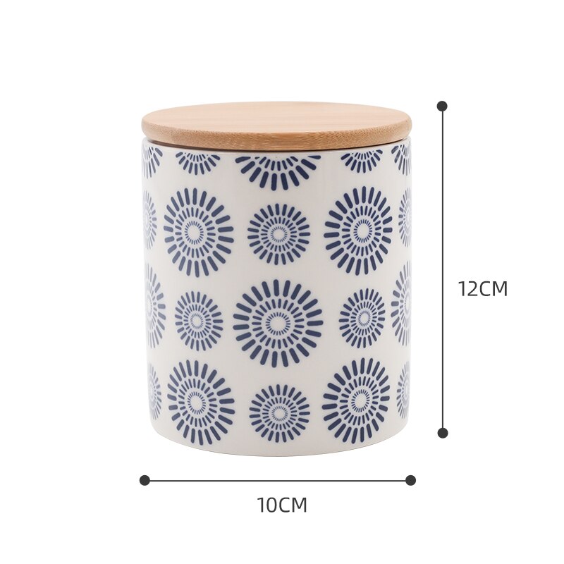 Retro Ceramic Storage Jars Kitchen Cupboard Grain Dispenser Desktop Blue and White Porcelain Relief Candy Jar Home Decoration