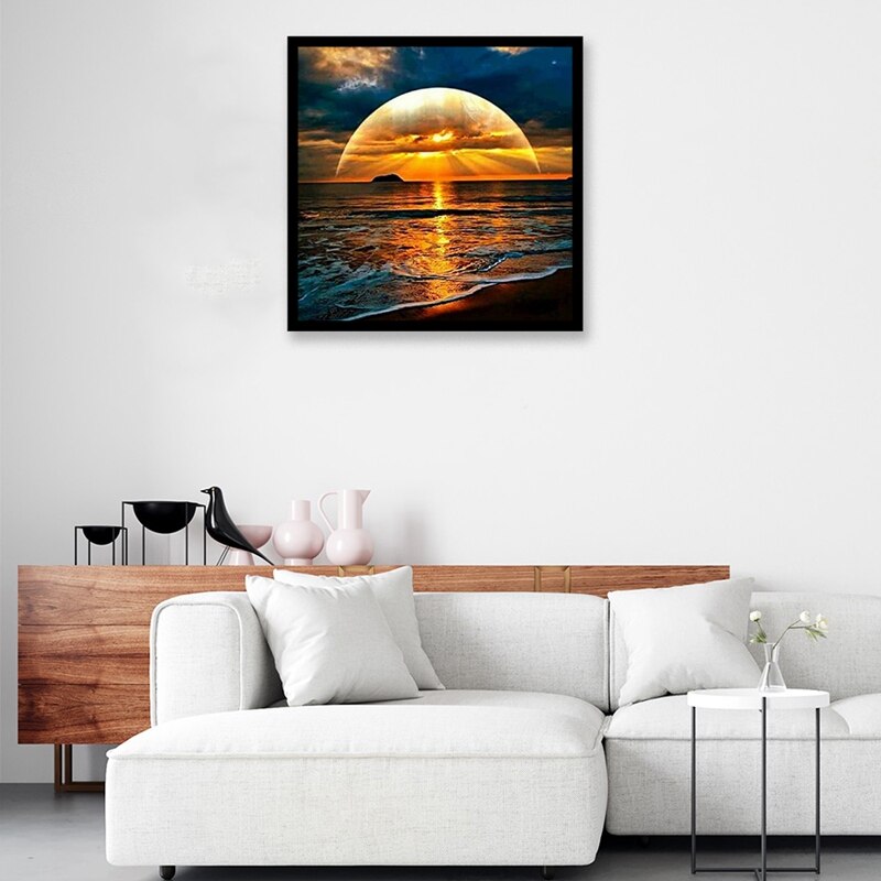DIY 5D Seaside Sunset Diamond Painting Set Crystal Diamond Embroidery Paintings Arts for Home Wall Decor Adults and Kids