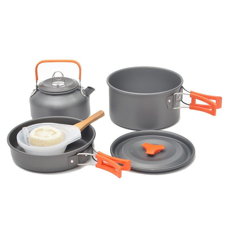 Ultra-licht Aluminium Legierung Camping Kochgeschirr Bausatz Utensilien Kochen Ich bin Freien Teekanne Picknick Geschirr Wasserkocher Topf Braten Pfanne Ausrügestochen: Orange