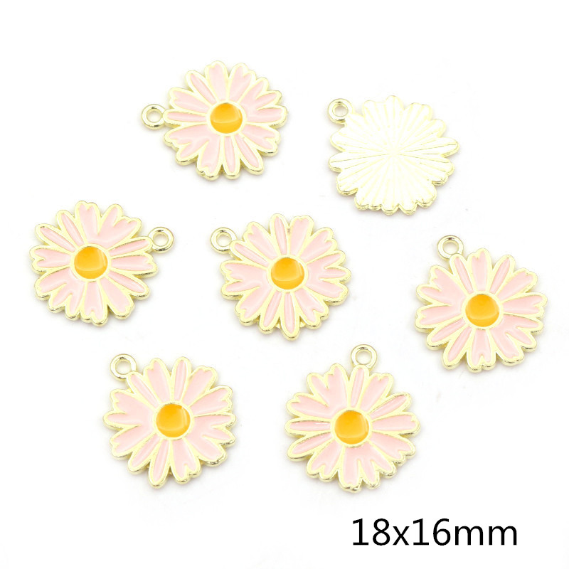 20Pcs 7-Kleuren Legering Metal Olie Colorblock Madeliefjes Charme Bloem Hanger Voor Diy Armband Ketting Sieraden Maken bevindingen: Goud-kleur