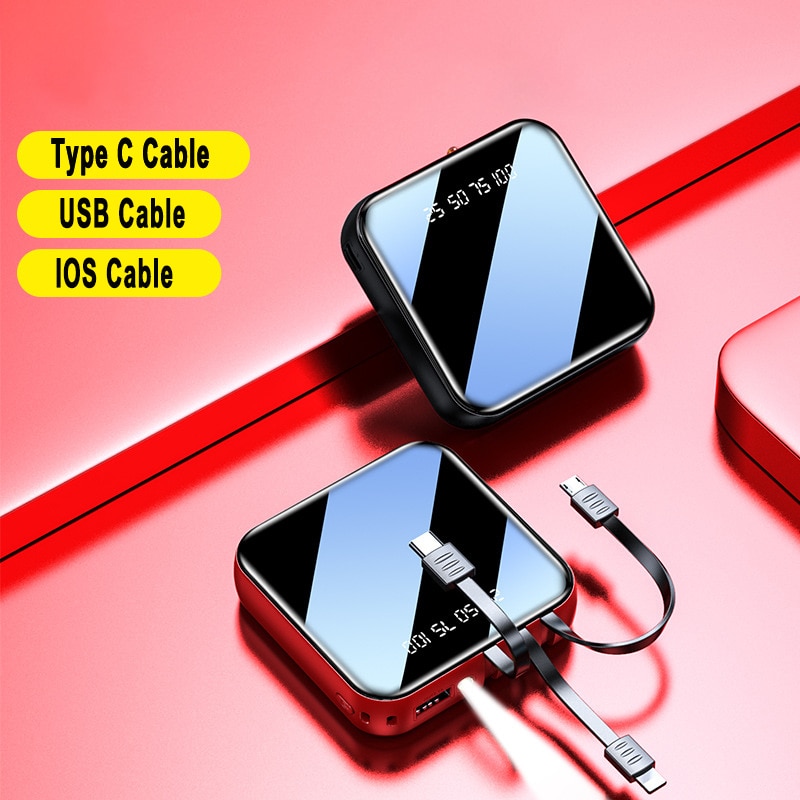 Power Bank 20000mAh Portable Charging Poverbank Mobile Phone External Battery Charger Powerbank 20000 mAh for Xiaomi Mi: red 3 in 1