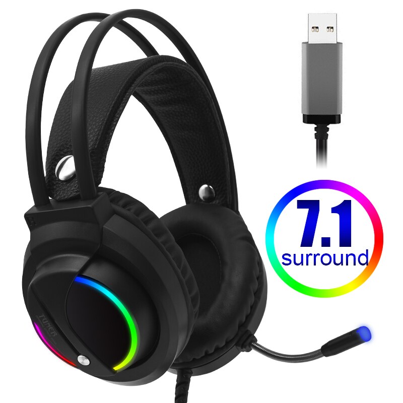 Gaming hovedtelefon 3.5mm hovedtelefoner led lys øretelefon stereo surround gamer headset med mikrofon til pc computer bærbar 360: 7.1 kanals usb stik