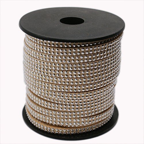 2 Row Silver Aluminum Studded Korea Faux Suede Cord 5x2mm Jewelry Findings about 20yards/roll: Tan