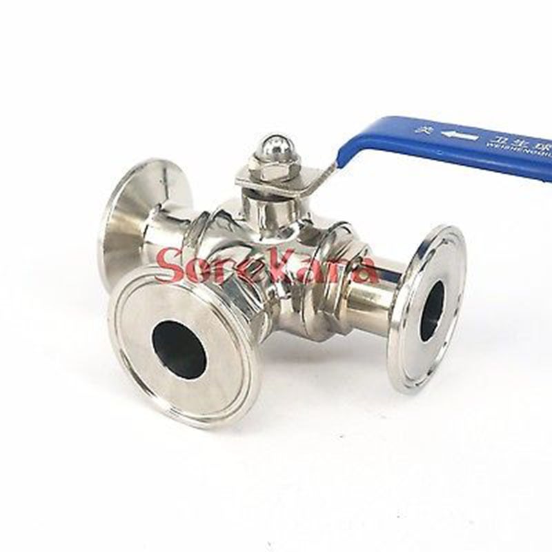 T-port 3/4" 19mm 304 Stainless Steel Sanitary 3 Way Ball Valve 1.5" Tri Clamp 50.5mm Ferrule O/D For Homebrew Diary Product