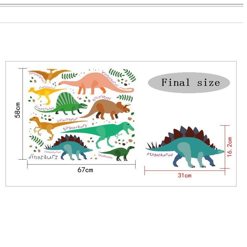 Pegatinas de pared de dinosaurios para guardería, decoración del hogar, Mural de animales de dibujos animados, arte artesanal, calcomanías de pared para habitación de niños