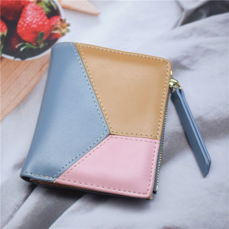 Women Wallet and Purse PU Leather Short Female Purse Hasp/zipper Credit Card Holder Wallet Black/blue/brown/pink Ladies Wallet: Blue