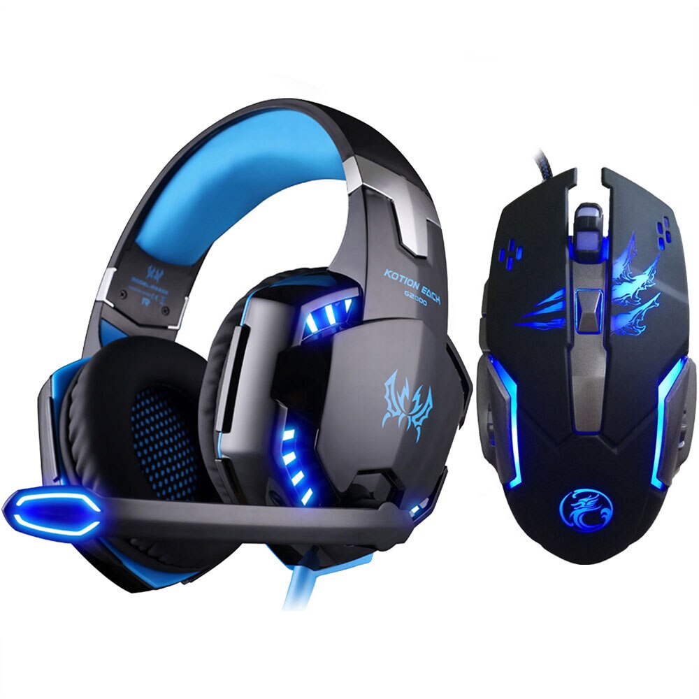 ELKE G2000 Stereo Gaming Headset voor PS4 Diepe Bas Computer Game Hoofdtelefoon Oortelefoon met LED Licht Mic + 3200PDI Pro gaming Muis: Headset and  Mice 1