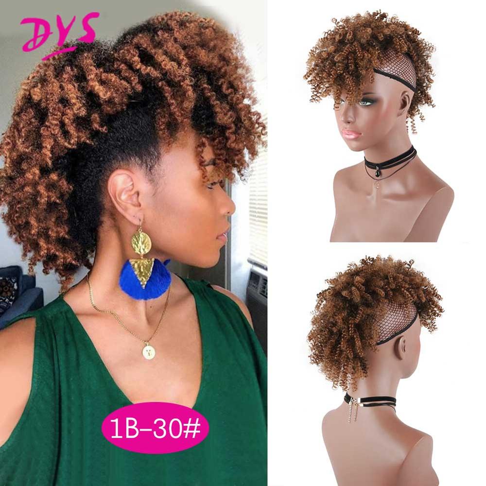 Deyngs Synthetic Mohawk Hair High Puff Ponytail With Bangs Afro Short Kinky Curly Ponytail Clips in Hair Extension: 1B 30