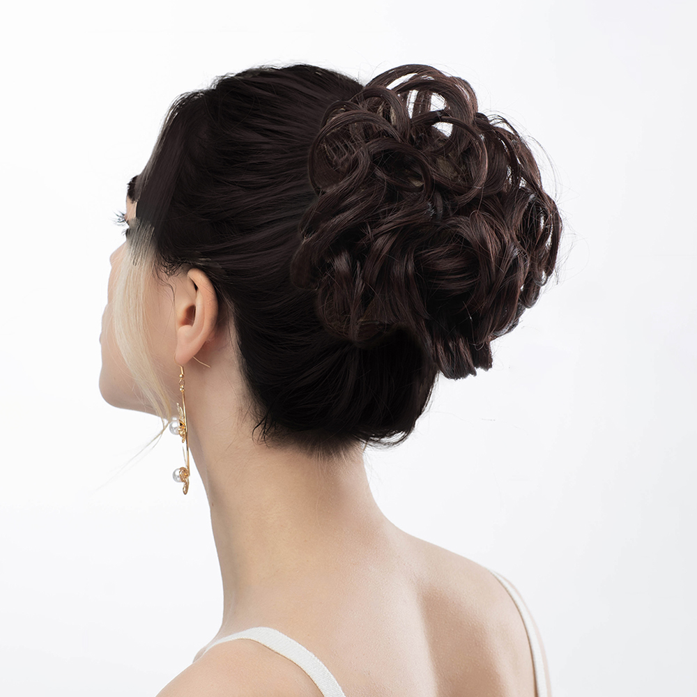 Extensiones de moño de pelo sintético para mujer, coleteros de pelo rizado desordenado, moño negro, Donut, piezas Updo para uso diario en fiestas