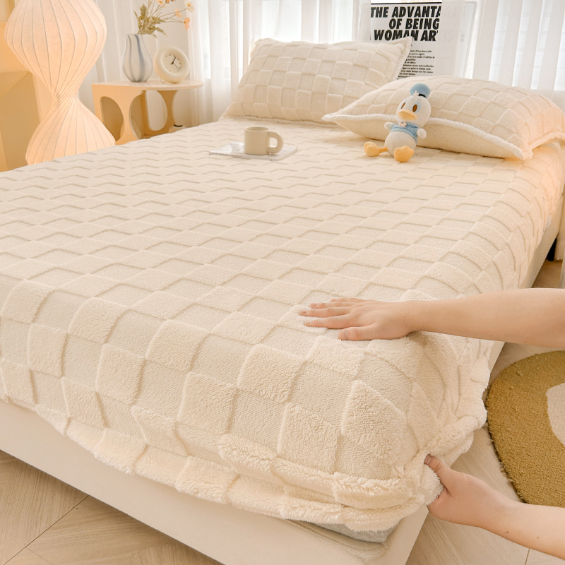 Bonenjoy Jacquard Bed Cover Velvet Fitted Sheet Plaid Style Bedsheets постельное белье Warm Mattress Protectors(No Pillowcase): 100cm*200cm / PURPLE