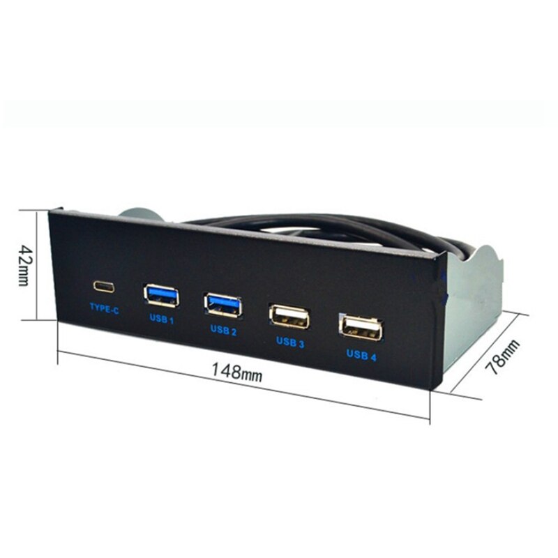 Panel Frontal Usb 3,1 Gen2 de 5,25 pulgadas, 2 puertos Usb 3,0 + 2 puertos Usb 2,0 + 1 puerto tipo C con conector tipo E