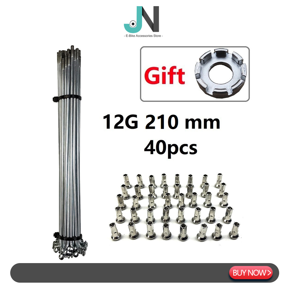 Radios y tuercas de bicicleta eléctrica, rueda de Motor de cubo de 2,56mm de diámetro de acero plateado, 12G, piezas de conversión para bicicleta de montaña y carretera: 210mm 40pcs tool