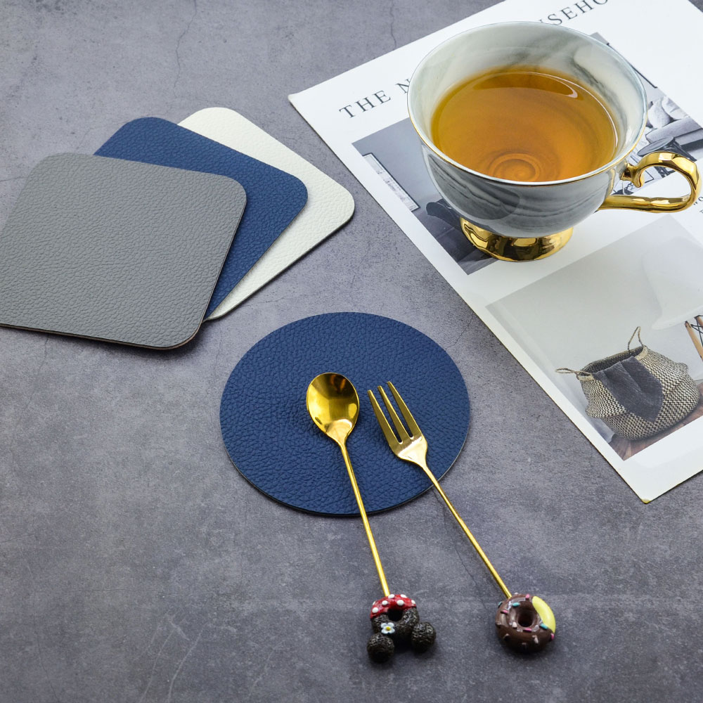 6 st pu läder glasunderlägg kopp matta dubbel färg glasunderlägg dukat bord bordstablett kaffe te pad dryck hållare heminredning