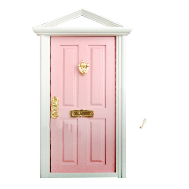 1:12 Scale Dollhouse Miniature Wood Fairy Door Knocker Doorplate Lock Key Decor: Pink