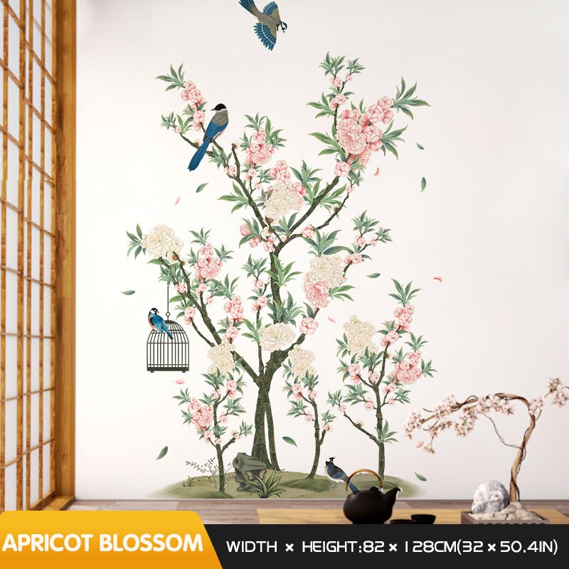 Vogelkooi Thuis Behang Verwijderbare Muurstickers Woonkamer Slaapkamer Sofa Achtergrond Decoratieve Stickers Kamer Decoratie: Apricot blossom bird