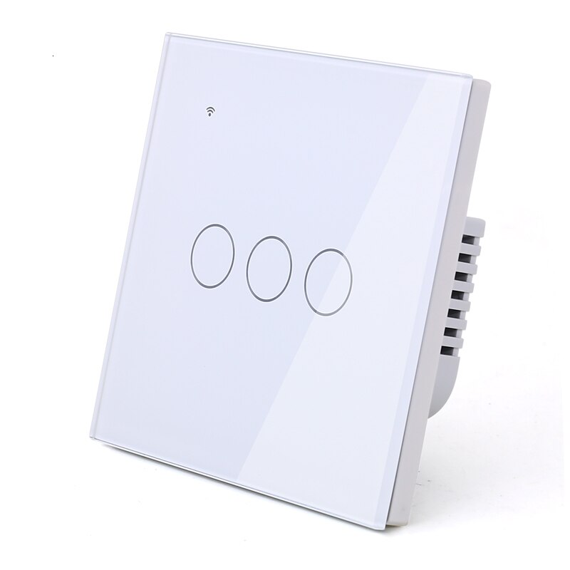 WIFI Touch Light Wall Switch White Glass Panel Blue LED EU & UK Universal Smart Home Phone Control 4 Gang 2 Way Round relay