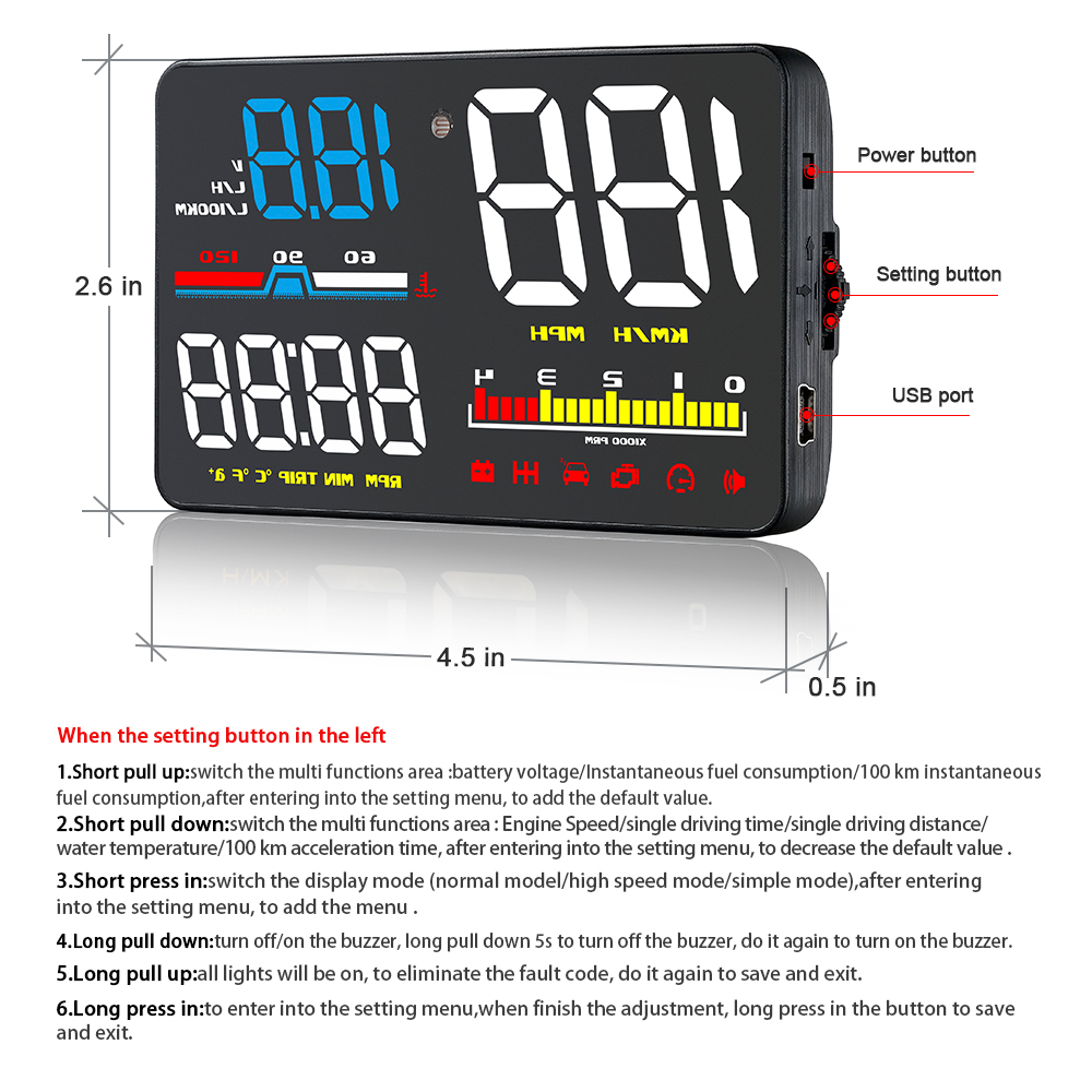 Auto Head Up Display D5000 OBD2 Diagnose Werkzeug HUD Digitale Sicherheit Alarm Tachometer Windschutzscheibe Bildschirm Projektor Tachometer