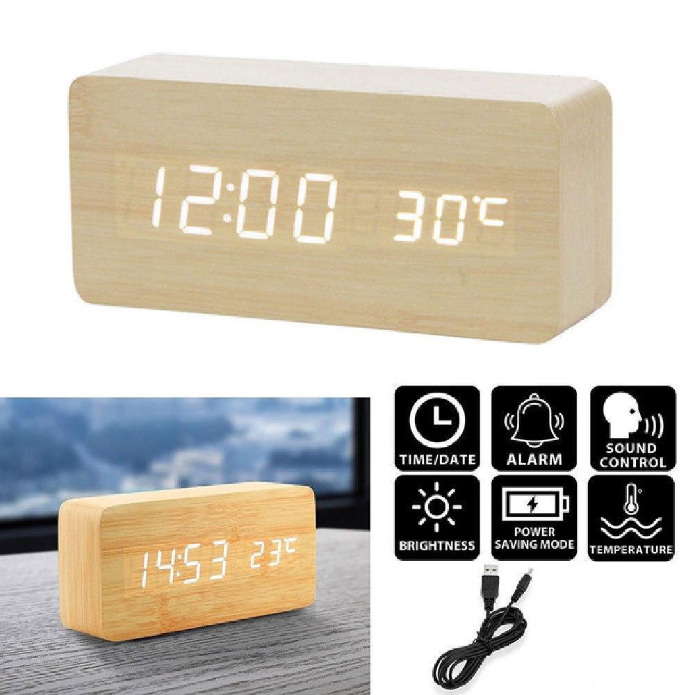 LED Intelligente Voice Control Wekker Met Thermometer, Houten Houten Klok, Digitale Horloge Klok, elektronische Klok En Kosten
