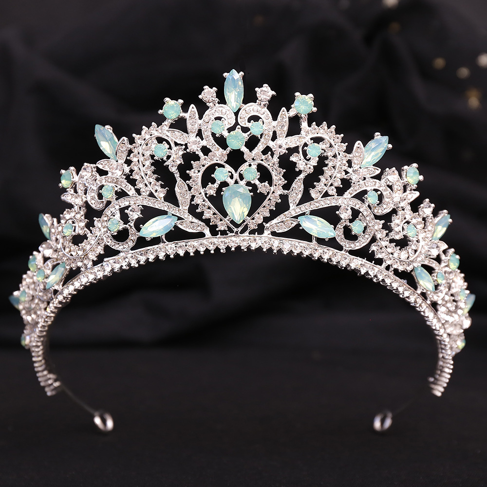 Zilveren Kleur Blauw Opaal Bruiloft Kroon Prinses Hoofdtooi Kristal Bruids Tiara 'S Strass Diadeem Bruiloft Haar Sieraden Accessoires: Silver Plated