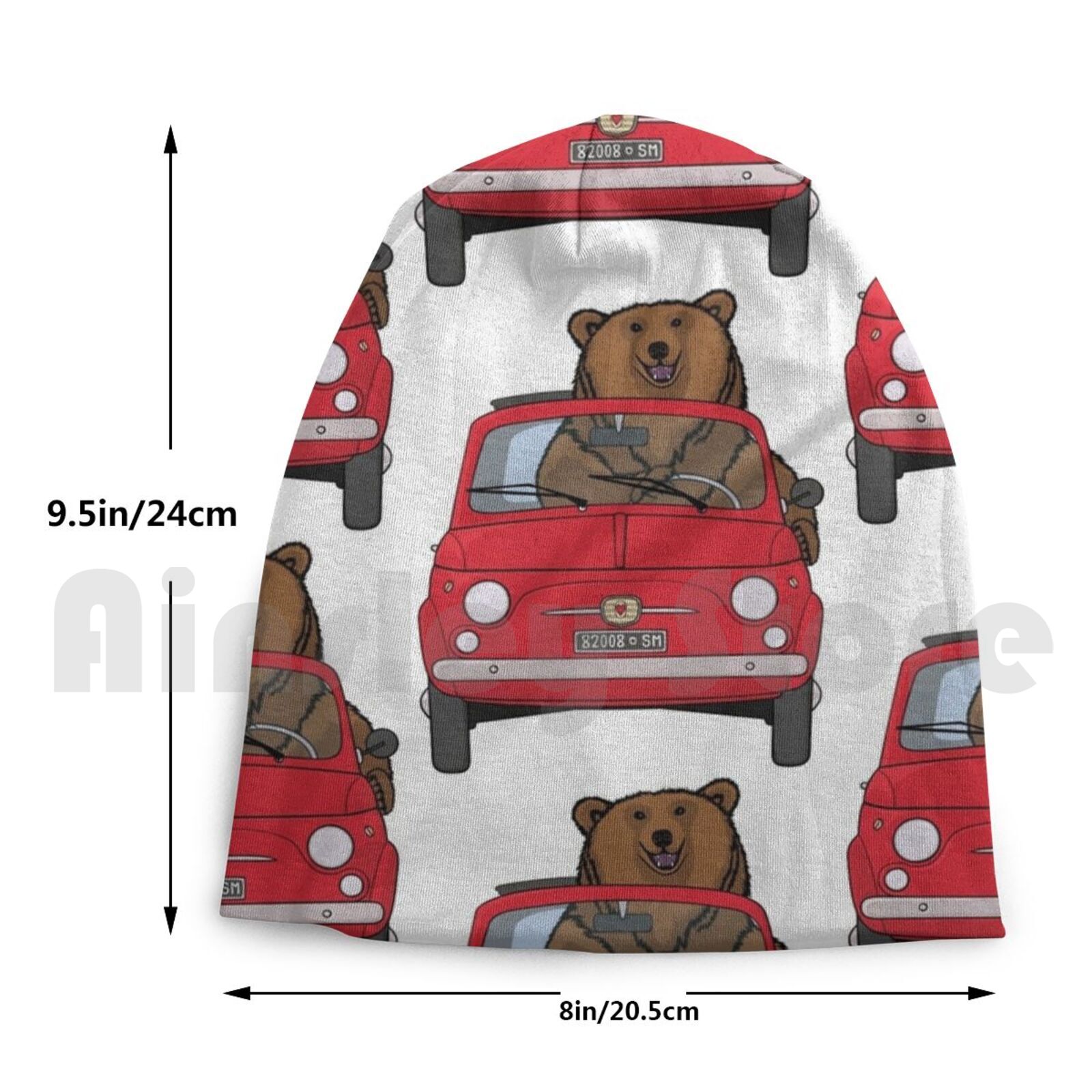 Bear In Een Rode Klassieke Fiat 500 Mutsen Trui Cap Comfortabele Klassieke Rode Fiat 500 Fiat 500 Oude Vintage Retro oude