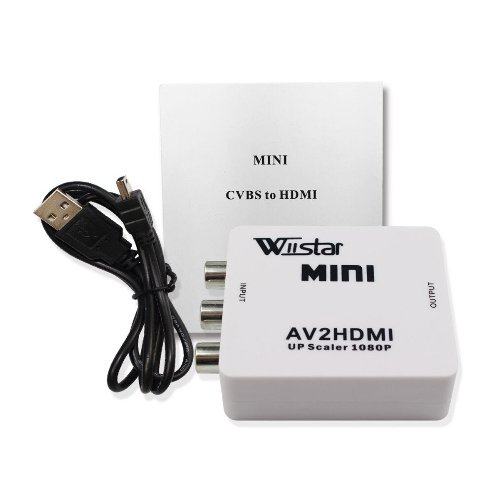 Wiistar Originele Composite Rca CVBS Adapter Ondersteuning Hd 1080 p AV Naar HDMI Mini Av2hdmi Video Converter met USB Kabel