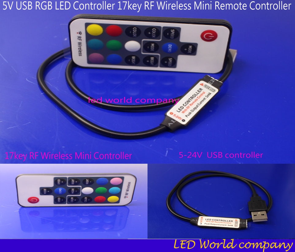 DC5V USB RGB LED Controller 17key RF Wireless Mini Remote Controller voor RGB 3528 5050 smd Led Strip tape verlichting 5 v
