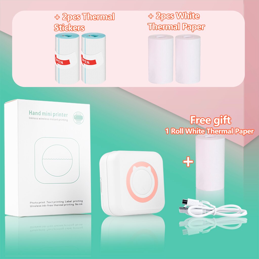 Tragbare Thermo Drucker C15 Papier Foto Tasche Thermische Drucker 57mm Druck Drahtlose Bluetooth Android IOS Drucker Für Art: Rosa 2Weiß 2Aufkleber