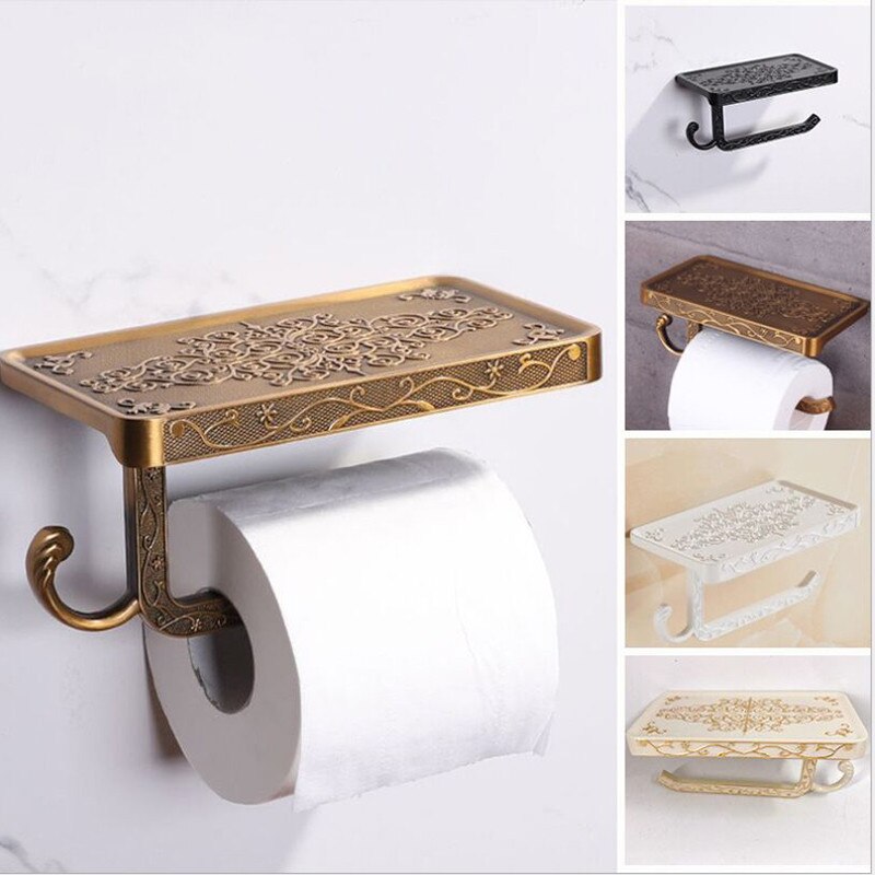 Toiletpapirholder hvid papir mobiltelefonholder plads aluminium antik rulleholder med hylde toiletpapir kasse vægbeslag