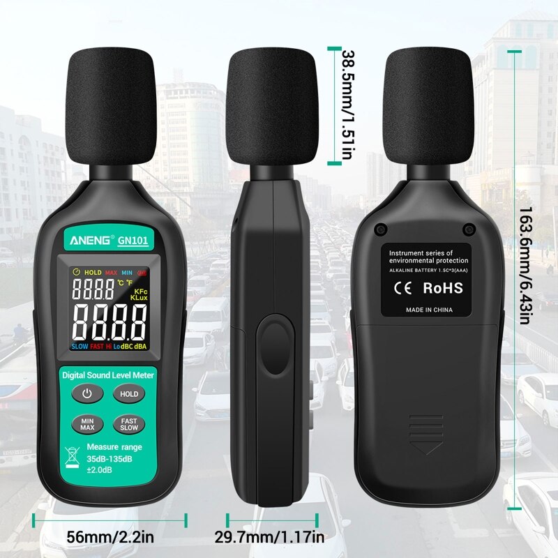 Digital støjmåler lydniveaumåler decibel monitor logger diagnostisk værktøj 203c