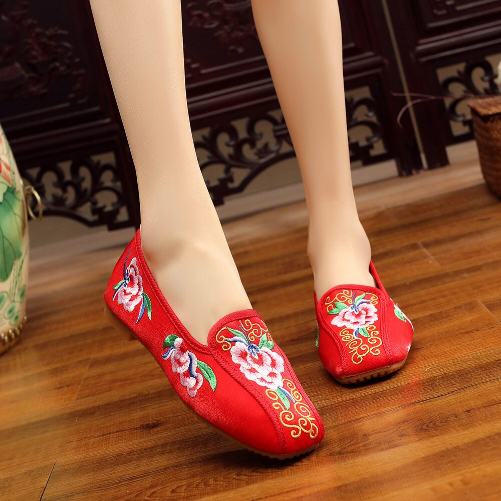 Veotalk-mocassins brodés en tissu coton pour femmes, chaussures plates, haut de gamme, Style chinois vieux pékin, collection sans lacet, collection décontracté