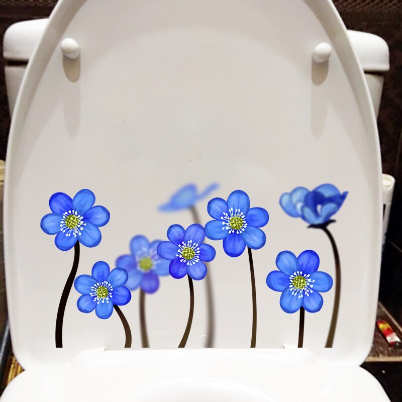 YOJA 22.8*12.5CM Blauwe Bloemen Home Decoratie Muurtattoo Badkamer Wc Sticker T1-0377