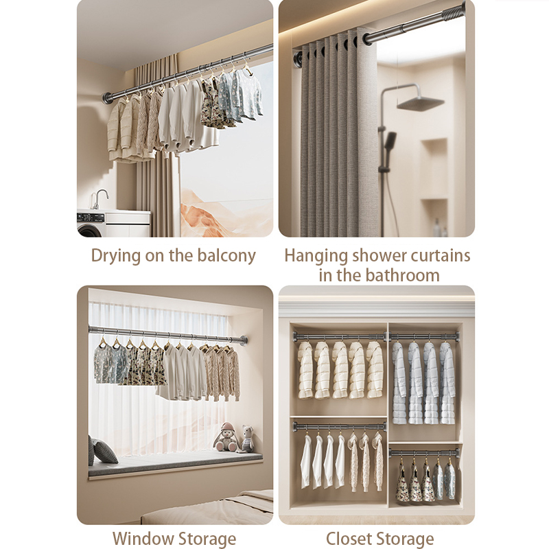 Nein schlagen Teleskop-Wäscheständer, 110–200 cm, einziehbare Metallstange für Vorhänge, Kleideraufhängestange für Balkon, Badezimmer, Kleiderschrank