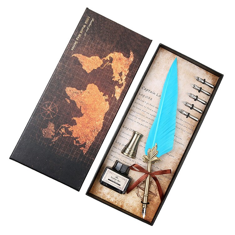 Vintage Antieke Veer Dip Pen Metalen Nibbed Pen Inkt Schrijven Quill Plakboek Veer Pen Set Creatieve Vulpen: 9