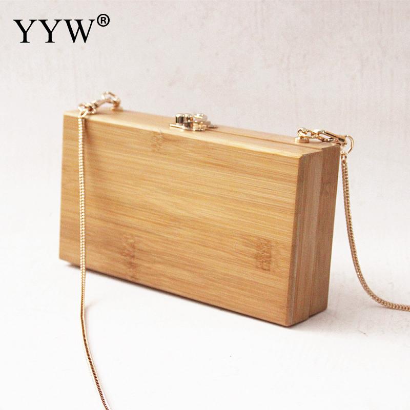 Træboks clutch taske solid aften fest håndtaske sommer bryllup dame håndtaske prom brude clutches skuldertasker pochette femme