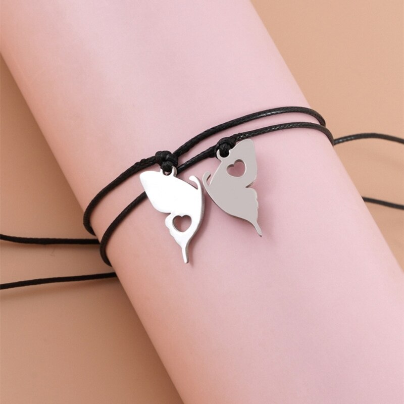 Holle Stiksels Vlinder Geweven Paar Armband Beste Vriend Bijpassende Armband