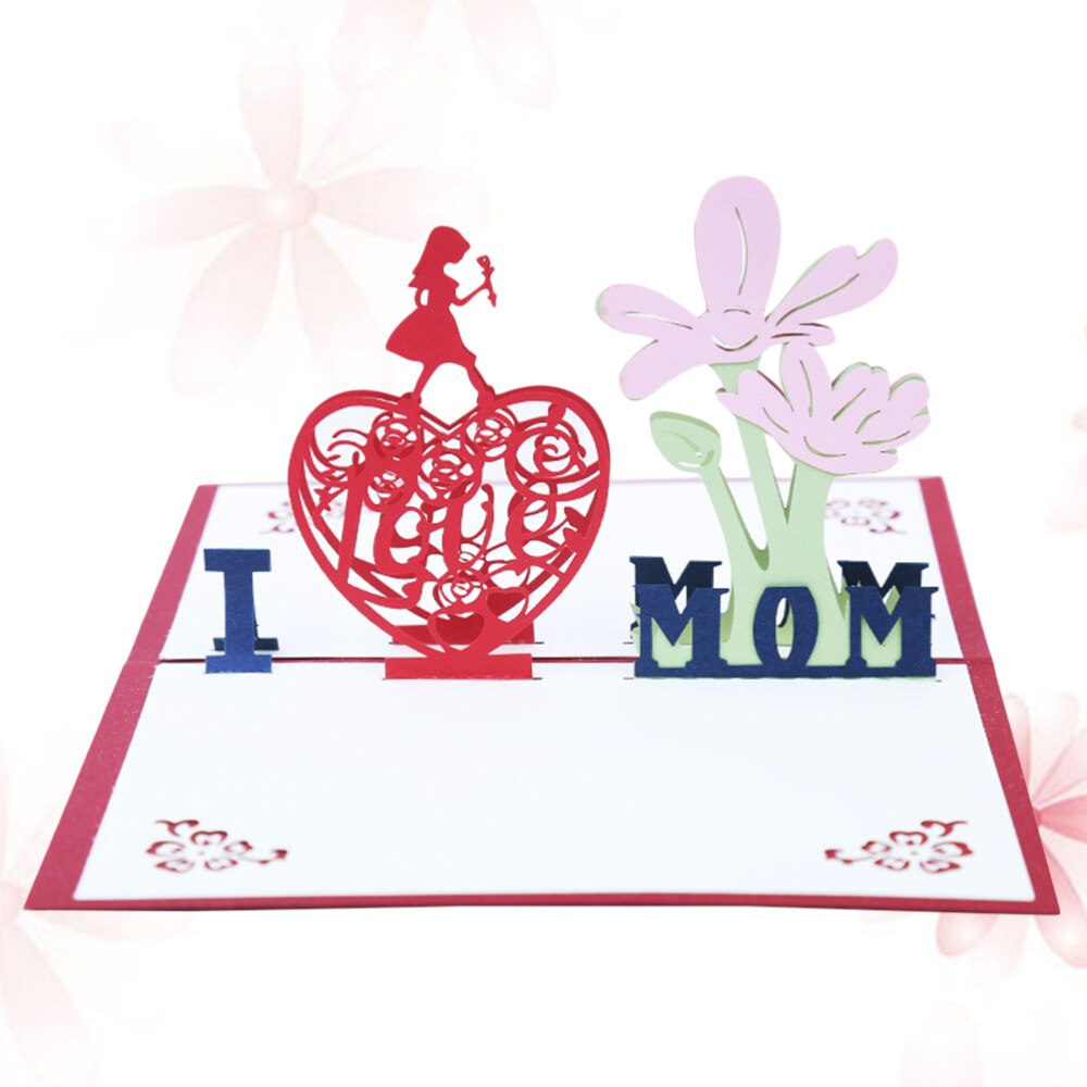 3D Wenskaarten I Love Mom Wens Hollow Papercraft Voor Moederdag (Rood)