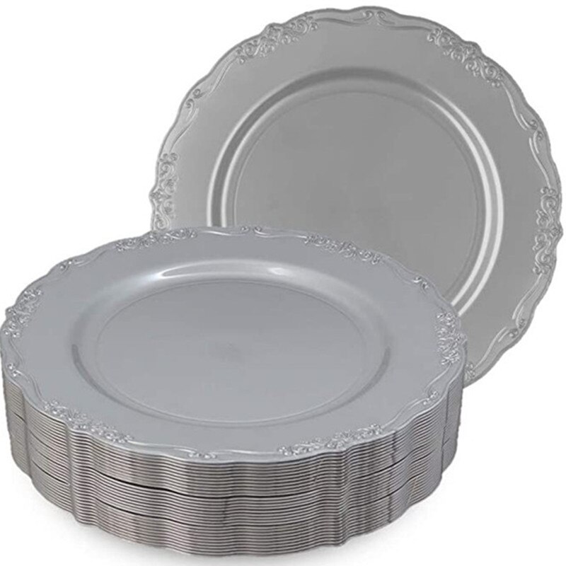 7.5 10.25 Inch Europese Plaat Bruiloft Banket Buffet Opluchting Kant Plaat Steak Dessertbord Wegwerp Plastic Plaat 12Pcs: 7.5 inch 12PCS B