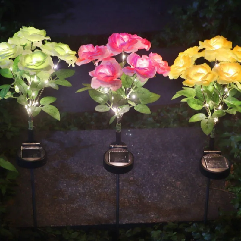 7 Heads Solar Lights Outdoor Decorative Solar Garden Lights Rose Flower Lawn Lamp for Yard Patio Garden Decor