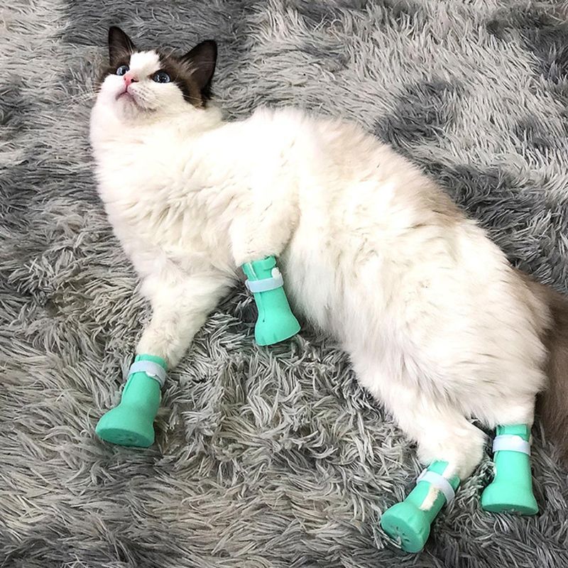 Cat Anti-Scratch Shoes Boots Pet Grooming Scratching Booties Shoes Paw Protector Rubber Nail Cover for Bathing Checking Treatmen