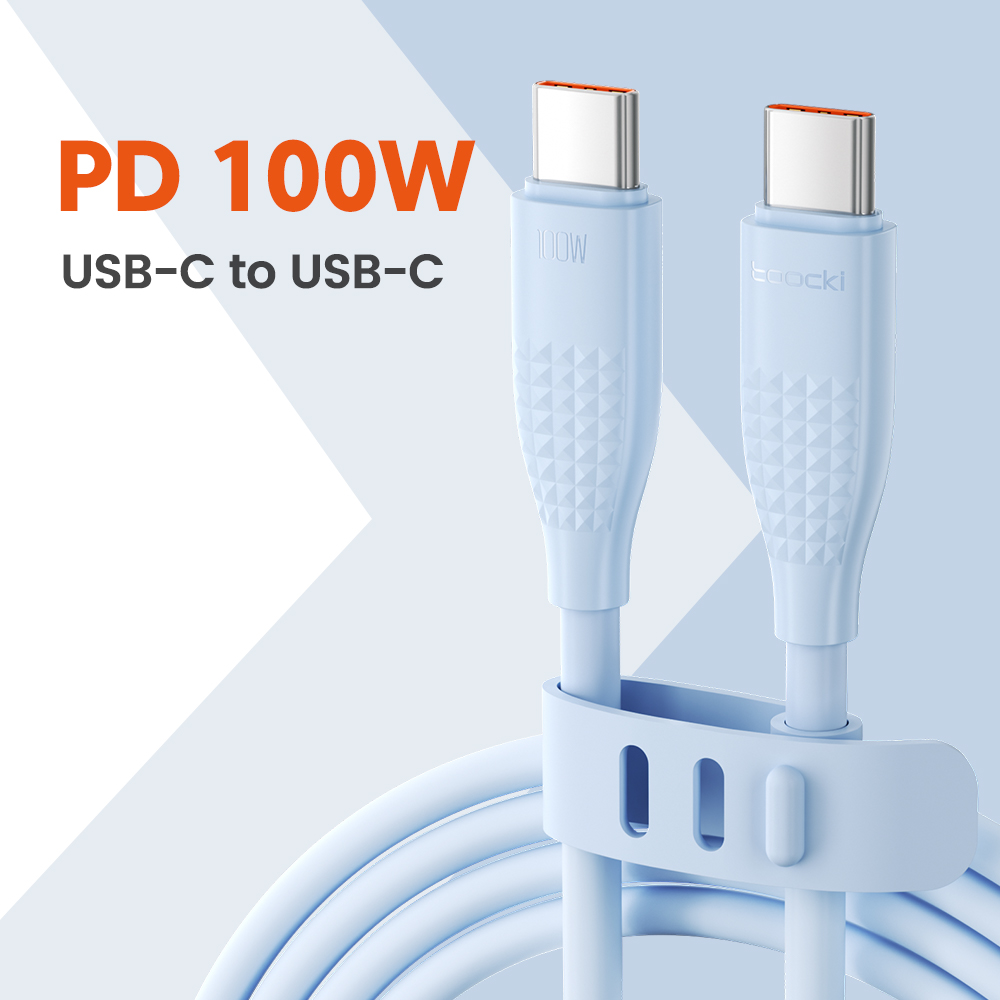 Toocki 100w usb c til type c-kabel hurtigladekabel datakabel til iphone 15 macbook huawei xiaomi poco samsung-kabel: Gul / 1.2m