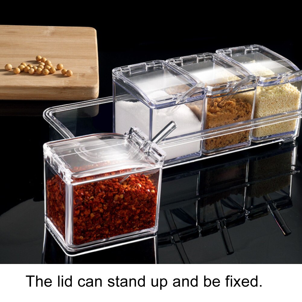3/4 Grid Transparent Kitchen Organizer Storage Boxes Spices Seasoning Jar Transparent Sugar Salt Bottle Kitchen Accessories