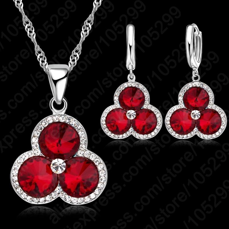 Reale Romantico 925 sterlina d'argento CZ di Cristallo Petalo Rosso A Forma di Pietra Del Pendente Della Collana per La Donna Dei Monili di Cerimonia Nuziale impostato: rosso