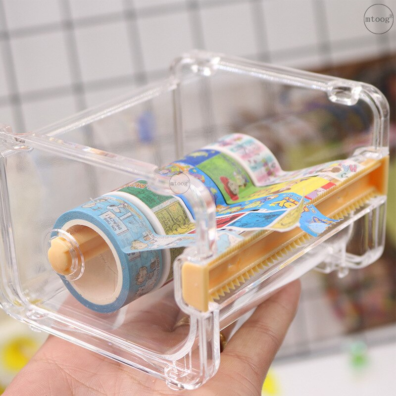 1 stk japansk papirvarer maskeringstape cutter washi tape opbevaring arrangør cutter desktop kontor tape dispenser skoleartikler: Gul
