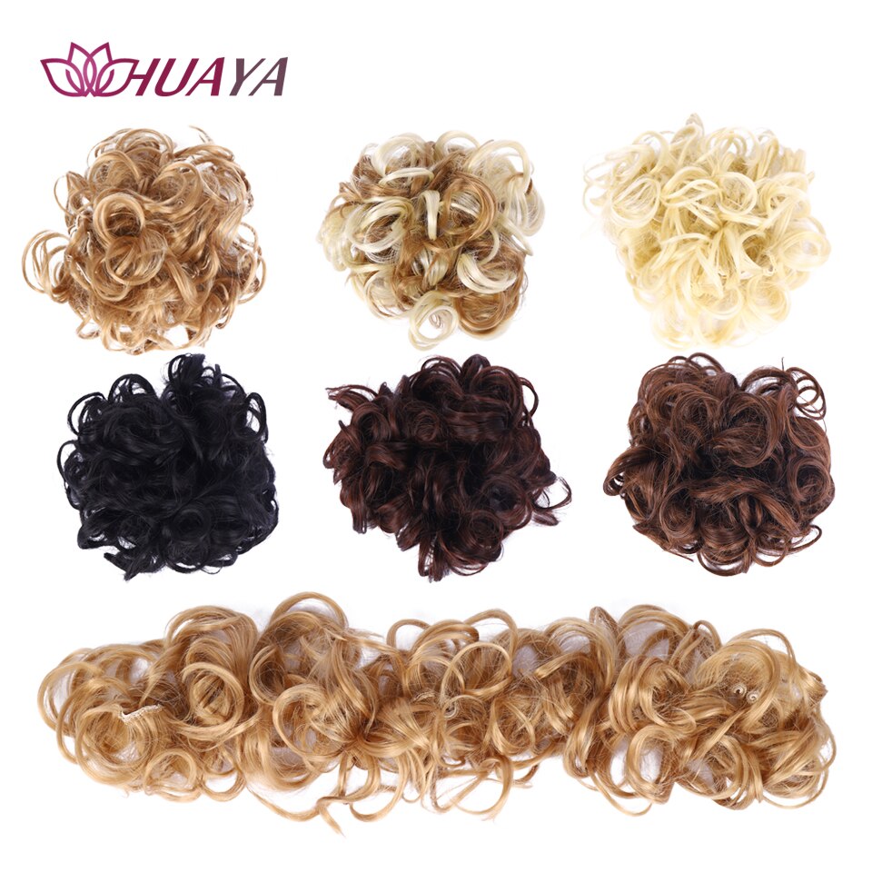 HUAYA Synthetic Chignon Hairpiece Messy Curly Scrunchie Hair Bun for women hair Extensions with Rubber Band Updo Ponytail