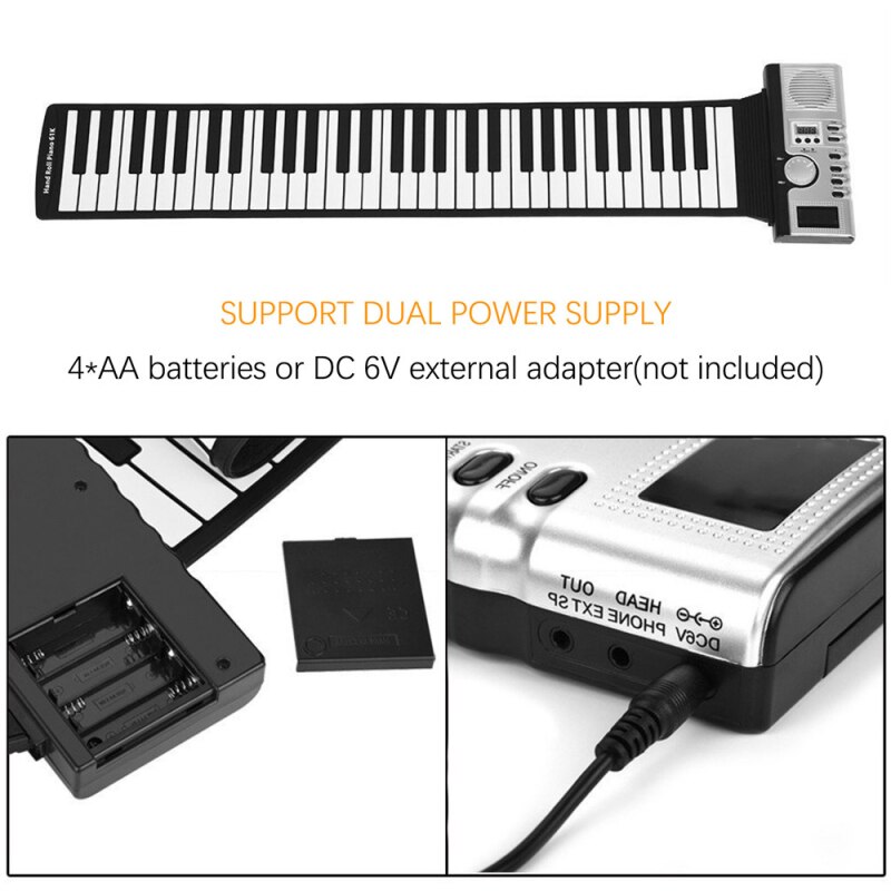 Portable 61 Key Roll-Up Piano USB MIDI Keyboard Auto Conctroller Hand Electronic Piano Children Beginning Training Roll-Up Piano