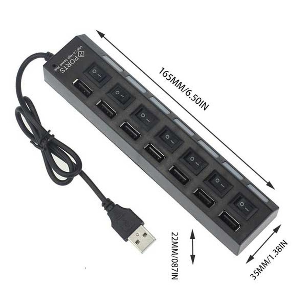Enchufe con indicador LED 7 puertos USB 3,0 adaptador Hub interruptor de encendido/apagado Plug & Play alta velocidad portátil para ordenador portátil