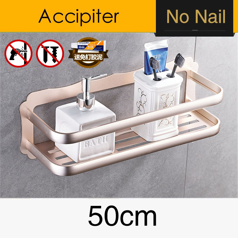Aluminum Bathroom Shelf Bathroom Shelves Wall Mount Bathroom Shelf Bathroom Kitchen Storage Rack Easy to Install: BS-015G50-2