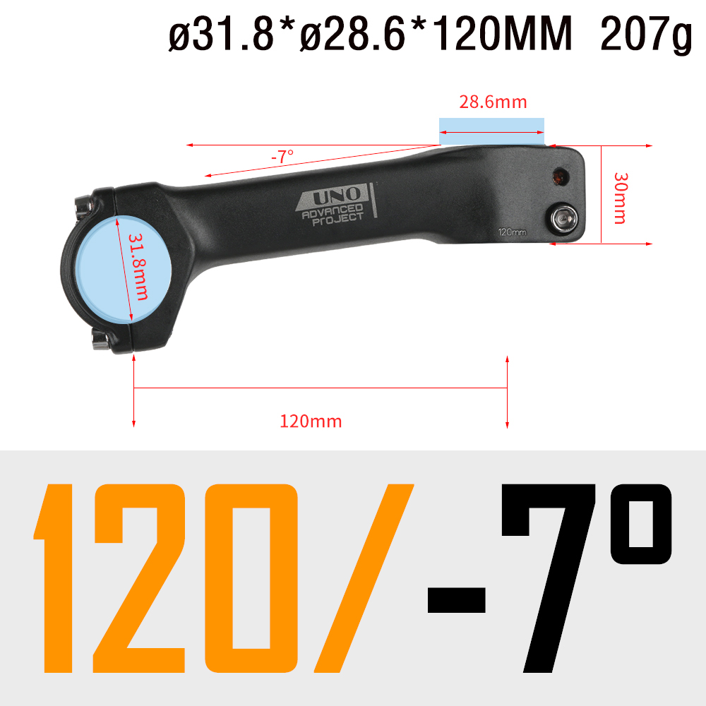 UNO Stem Road Bike -7 Degree Integrated Bicycle Handlebar Stem 31.8 Road Stem 70-120mm Handle Bar Extender Power Bicycle Road: 31.8x120mm