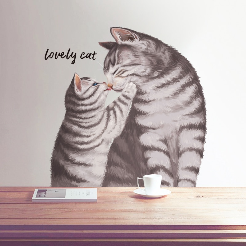 Lindo gato pintado a mano realista pegatina de pared decoración de cabecera de habitación Pared de tienda de mascotas decoración pegatinas de ventana autoadhesivo decoración del hogar